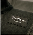 SunSync brand label sewn onto dark fabric