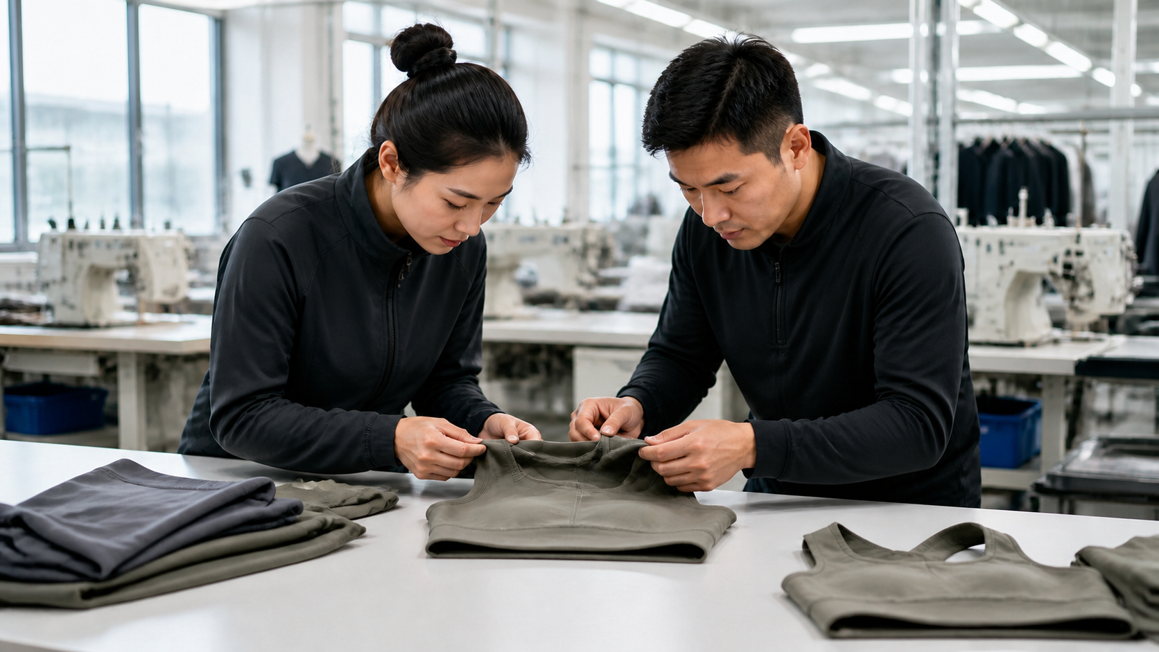 Garment technicians conducting a quality-control inspection